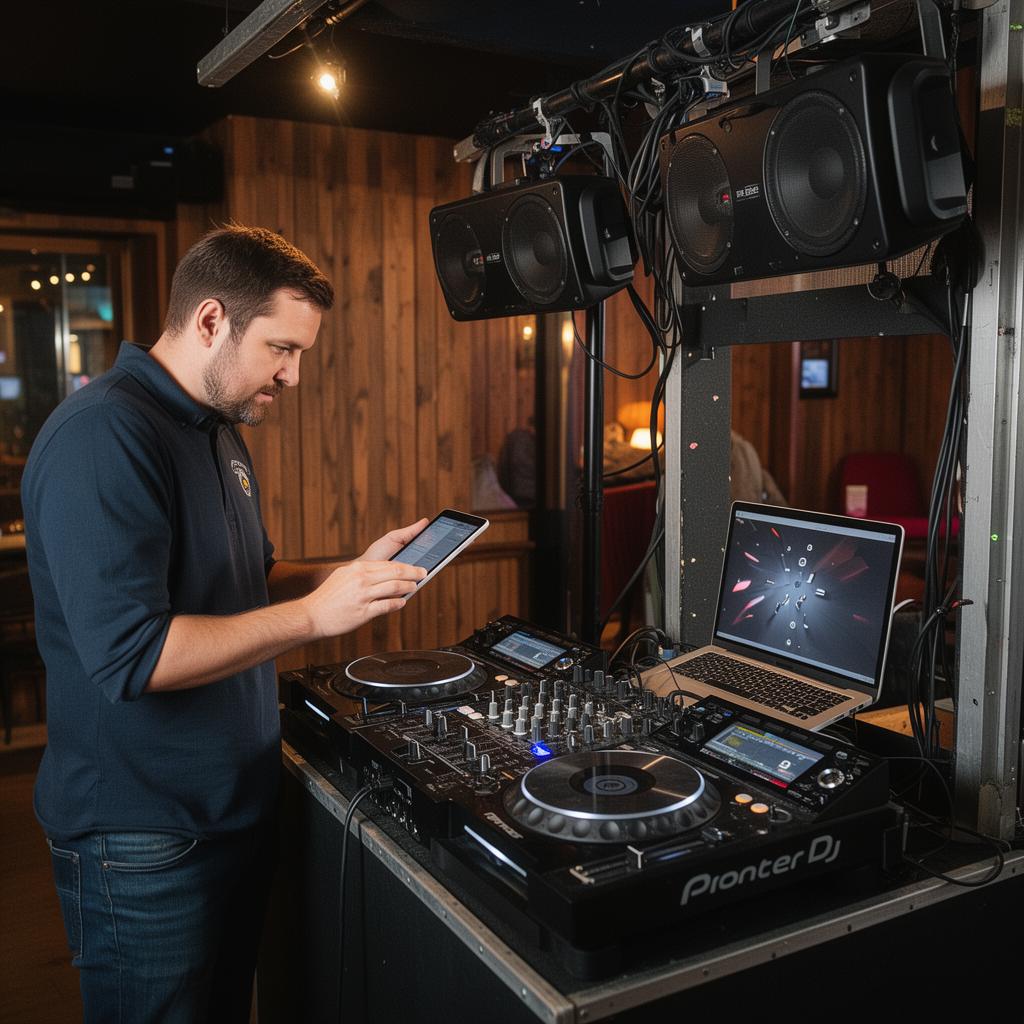 Self-service DJ in a stylish bar at night
